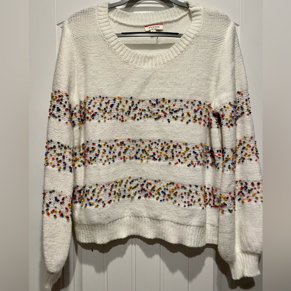 Specked Confetti Striped Puff Sleeve Sweater Andree by Unit